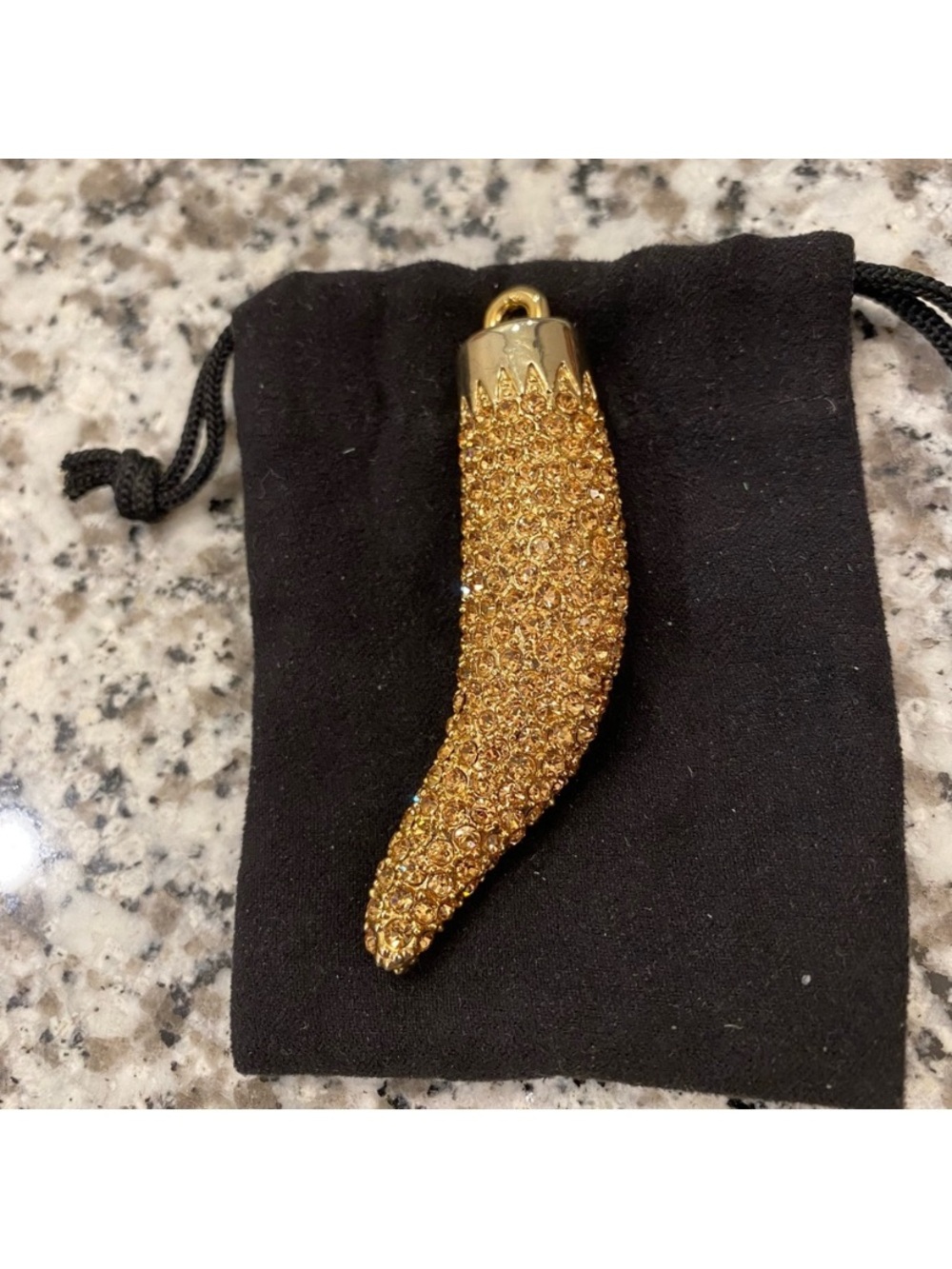 Made in Italy - Horn Czs Pendant Necklace Charm 3”X1/2